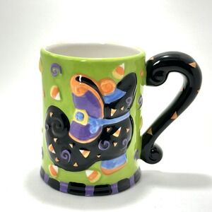 Spooky Hollow Witch Shoe Coffee Mug Halloween Candy Corn Green Purple